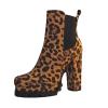 Bcshiye Women's Chunky Heel Knee High Boots Mid Calf Suede Slip on Round Toe Boots Leopard Winter Combat Booties view 3