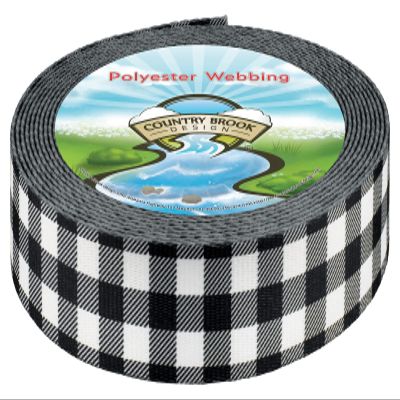 Country Brook Design - Black & White Buffalo Plaid Polyester Webbing (1 1/2 Inch, 20 Yards)