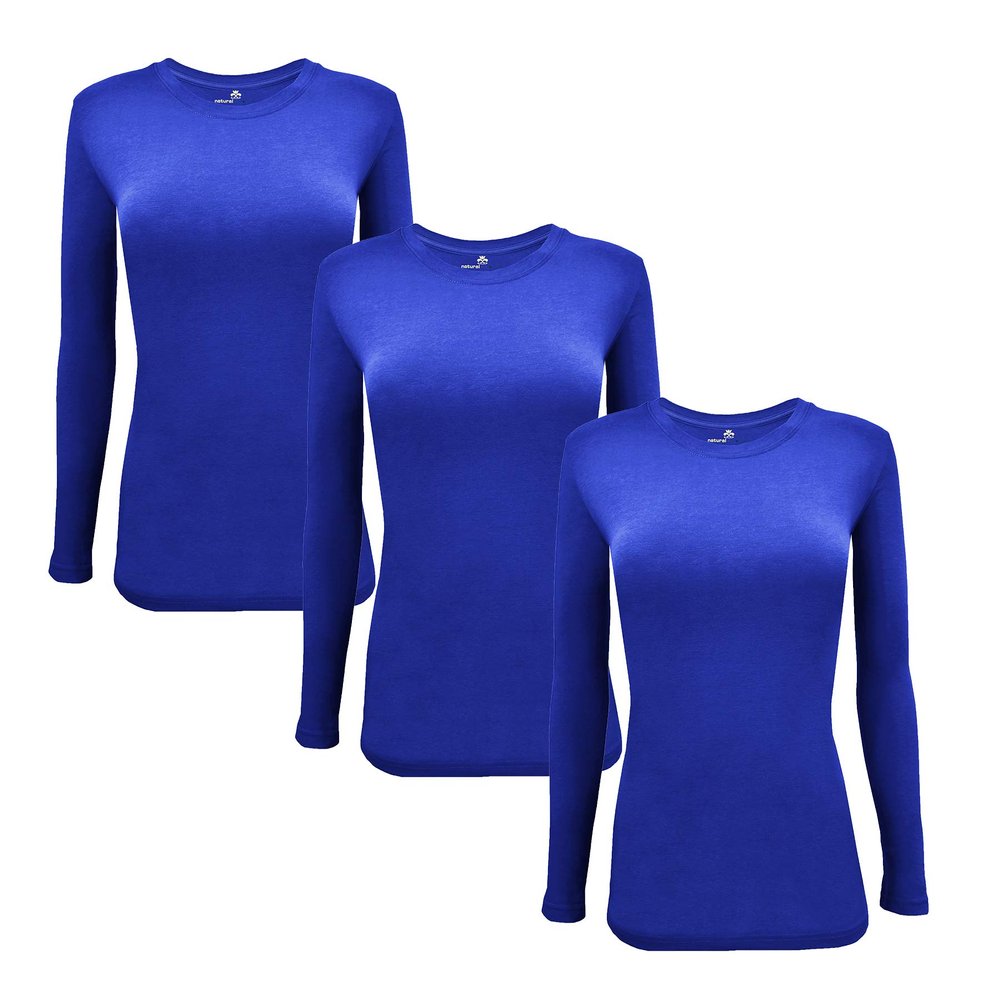 Natural Uniforms Women's Under Scrub Tee Crew Neck Long Sleeve T-Shirt-3-Pack (XX-Small, 3 Pack True Royal Blue)