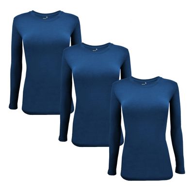 Natural Uniforms Women's Under Scrub Tee Crew Neck Long Sleeve T-Shirt-3-Pack (XX-Small, 3 Pack True Navy Blue)