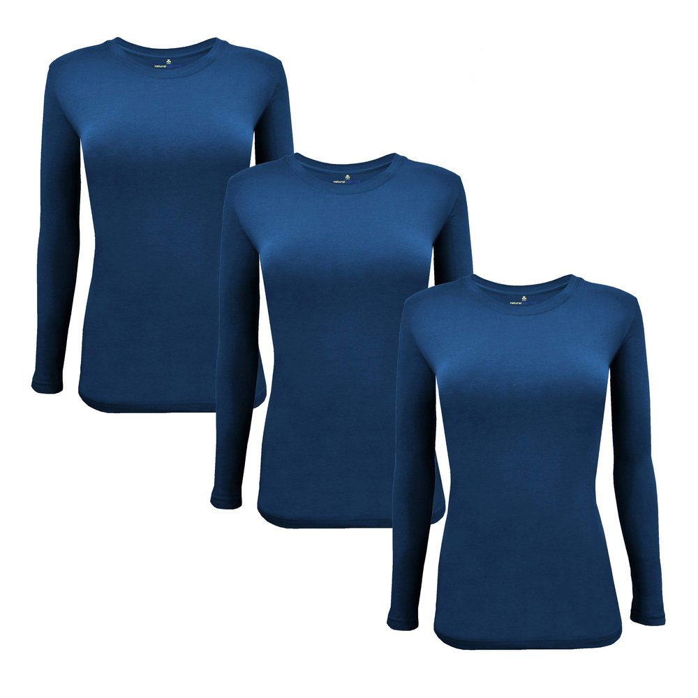 Natural Uniforms Women's Under Scrub Tee Crew Neck Long Sleeve T-Shirt-3-Pack (XX-Small, 3 Pack True Navy Blue)