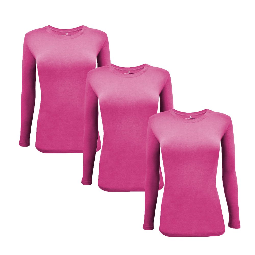 Natural Uniforms Women's Under Scrub Tee Crew Neck Long Sleeve T-Shirt-3-Pack (XX-Small, 3 Pack Hot Pink)