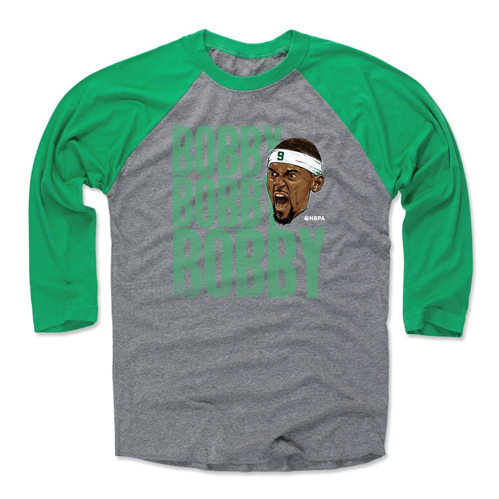 500 LEVEL Bobby Portis Tee Shirt (Baseball Tee, XXX-Large, Green/Heather Gray) - Bobby Portis Jr. Stack WHT