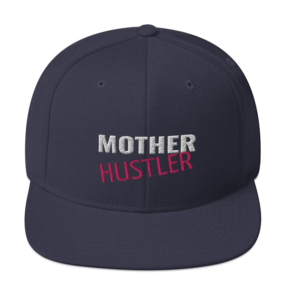 Mother Hustler Mother's Day CEO Entrepreneur 3D Puff Flatbrim Flat Brim Snapback Hat Navy