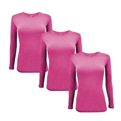 Natural Uniforms Women's Under Scrub Tee Crew Neck Long Sleeve T-Shirt-3-Pack (4X-Large, 3 Pack Hot Pink)