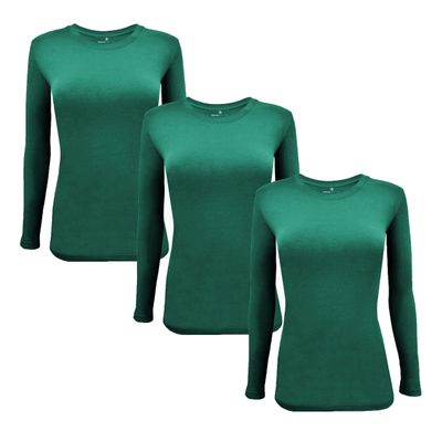 Natural Uniforms Women's Under Scrub Tee Crew Neck Long Sleeve T-Shirt-3-Pack (4X-Large, 3 Pack True Hunter Green)