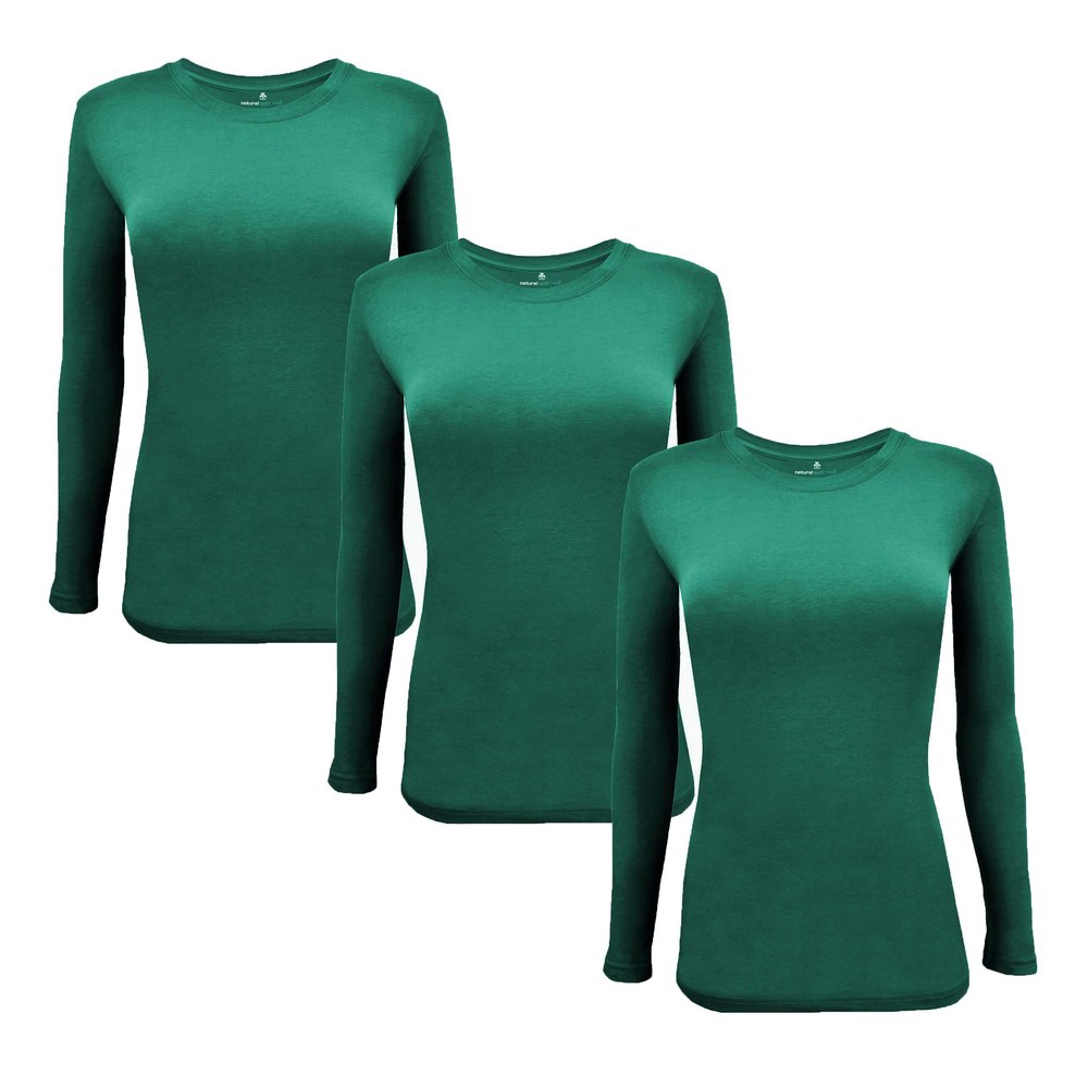Natural Uniforms Women's Under Scrub Tee Crew Neck Long Sleeve T-Shirt-3-Pack (4X-Large, 3 Pack True Hunter Green)