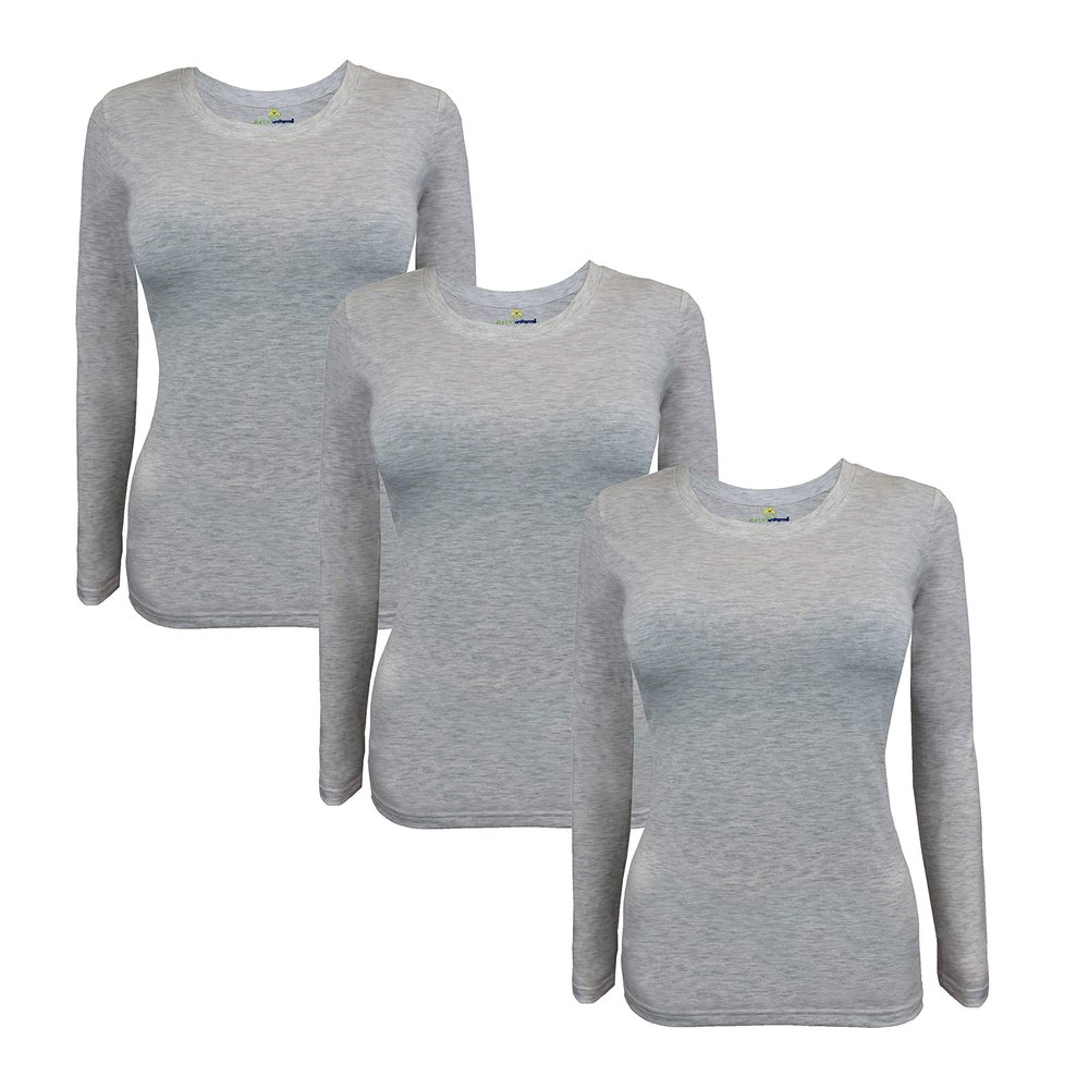 Natural Uniforms Women's Under Scrub Tee Crew Neck Long Sleeve T-Shirt-3-Pack (XX-Small, 3 Pack Heather Charcoal)