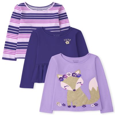 The Children's Place baby girls The Children's Place and Toddler Long Sleeve Fashion Top Multipacks Shirt, Iris Pop, 18-24 Months US