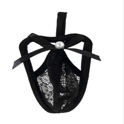 ACSUSS Sexy Womens Flower Lace C String Thongs Transparent Invisible Floral Lingerie Underwear 2# Black One Size