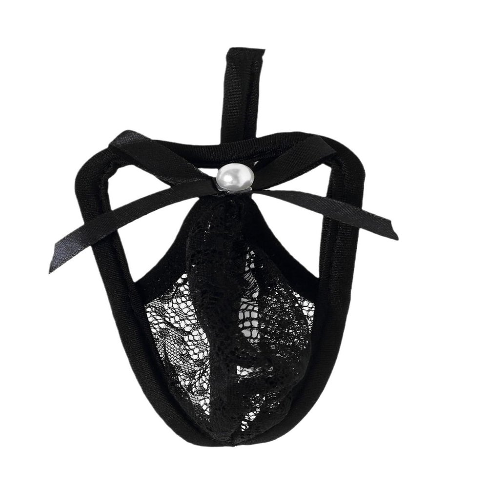 ACSUSS Sexy Womens Flower Lace C String Thongs Transparent Invisible Floral Lingerie Underwear 2# Black One Size