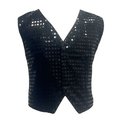 TAIKMD Kids Boys Shiny Sequins Vest Crop Top Dance Jazz Hip Hop Jacket Waistcoat Choir Stage Performance (US, Age, 9 Years, Black)