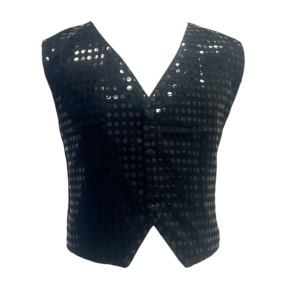 TAIKMD Kids Boys Shiny Sequins Vest Crop Top Dance Jazz Hip Hop Jacket Waistcoat Choir Stage Performance (US, Age, 9 Years, Black)