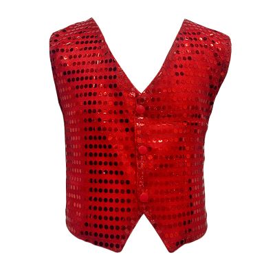 TAIKMD Kids Boys Shiny Sequins Vest Crop Top Dance Jazz Hip Hop Jacket Waistcoat Choir Stage Performance (US, Age, 10 Years, Red)