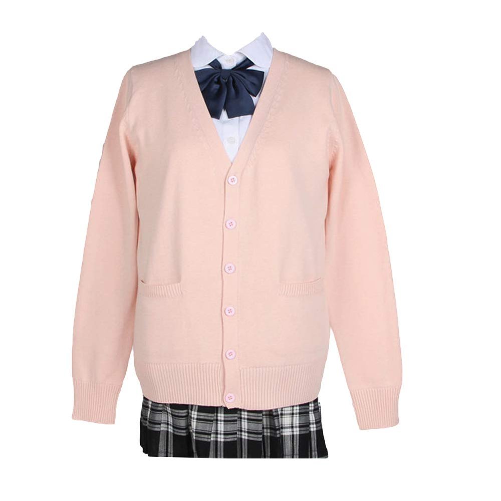 Blostirno Women's Cardigan Sweater V Neck Button Down Knit JK School Uniform Cardigans Girls Long Sleeve Coat with Pockets(Cherry Blossom Pink XL)