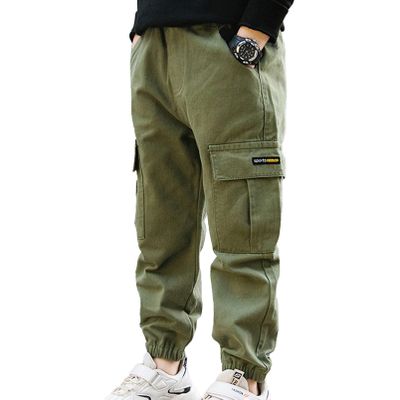 Aislor Kids Boys Sports Cargo Trousers Jogging Street Hip Hop Dance Pants Elastic Waist Bottoms with Pockets Army_Green A 10 Years