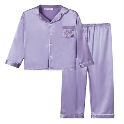 Topgal Big Girls Pajamas Size 14  Cute Satin Cat Long Sleeve & Pants PJ Set Sleepwear Violet