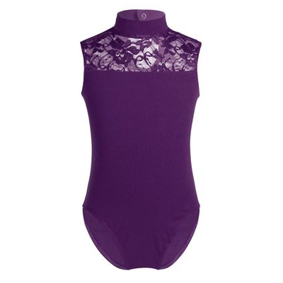 Hedmy Kids Girls Turtleneck Mesh/Lace Splice Gymnastic Ballet Dance Yoga Ballroom Athletic Leotard Dancewear Purple 5-6 Years