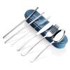 SAOSHYPEI 7-Piece Travel Utensils Set with Case and Straws, Blue view 1