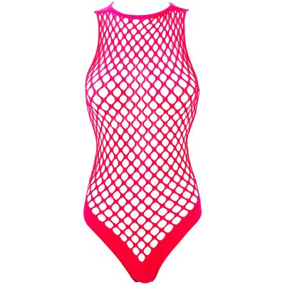 TAIKMD Women's Sheer Fishnet Thong Leotard Bodysuit Tank Tops Nightwear Jumpsuit Halter Neck Teddy Babydoll Mini Dress (Rose)