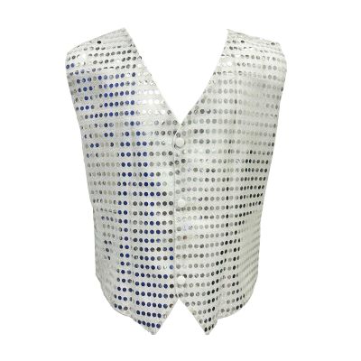 TAIKMD Kids Boys Shiny Sequins Vest Crop Top Dance Jazz Hip Hop Jacket Waistcoat Choir Stage Performance (US, Age, 12 Years, Silver)