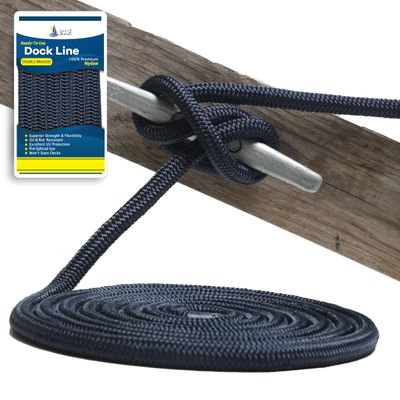 1/2" x 25' - Dark Navy (2 Pack) Durable Double Braided Nylon Dock Line - for Boats up to 35' - Long Lasting Mooring Rope - Strong Nylon Dock Ropes for Boats - Marine Grade Sailboat Docking Rope