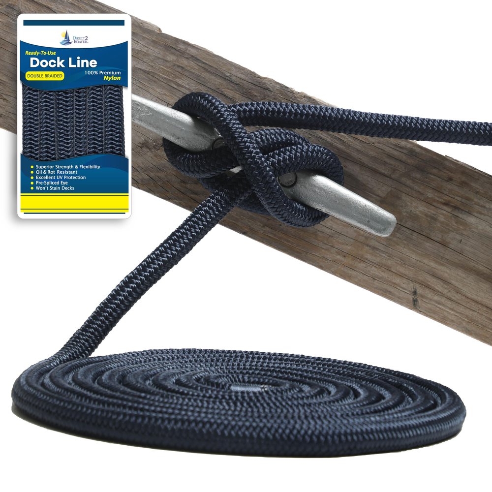1/2" x 25' - Dark Navy (2 Pack) Durable Double Braided Nylon Dock Line - for Boats up to 35' - Long Lasting Mooring Rope - Strong Nylon Dock Ropes for Boats - Marine Grade Sailboat Docking Rope
