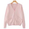 Blostirno Women's Cardigan Sweater V Neck Button Down Knit JK School Uniform Cardigans Girls Long Sleeve Coat with Pockets(Cherry Blossom Pink L) view 3