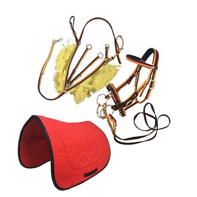 Horse Equipment Colorful Chest Strap-Saddle Pad and Bow Leather Combo-Multifunctional Adjustable Chest Strap Bridle Lead Horse-Horse Training Reins Fine Riding Horse Halters Leads