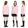 Blostirno Women's Cardigan Sweater V Neck Button Down Knit JK School Uniform Cardigans Girls Long Sleeve Coat with Pockets(Light Pink M) view 3