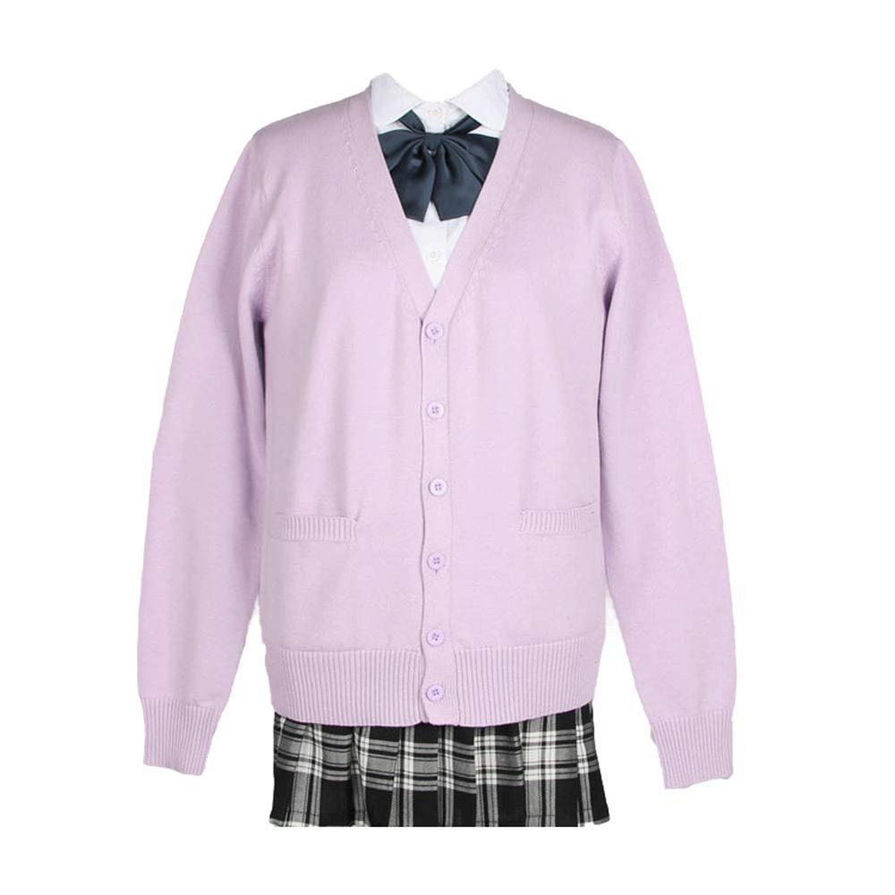Blostirno Women's Cardigan Sweater V Neck Button Down Knit JK School Uniform Cardigans Girls Long Sleeve Coat with Pockets(Light Purple XL)