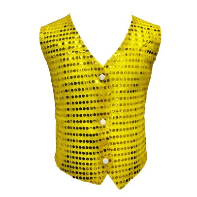 TAIKMD Kids Boys Shiny Sequins Vest Crop Top Dance Jazz Hip Hop Jacket Waistcoat Choir Stage Performance (US, Age, 10 Years, Gold)