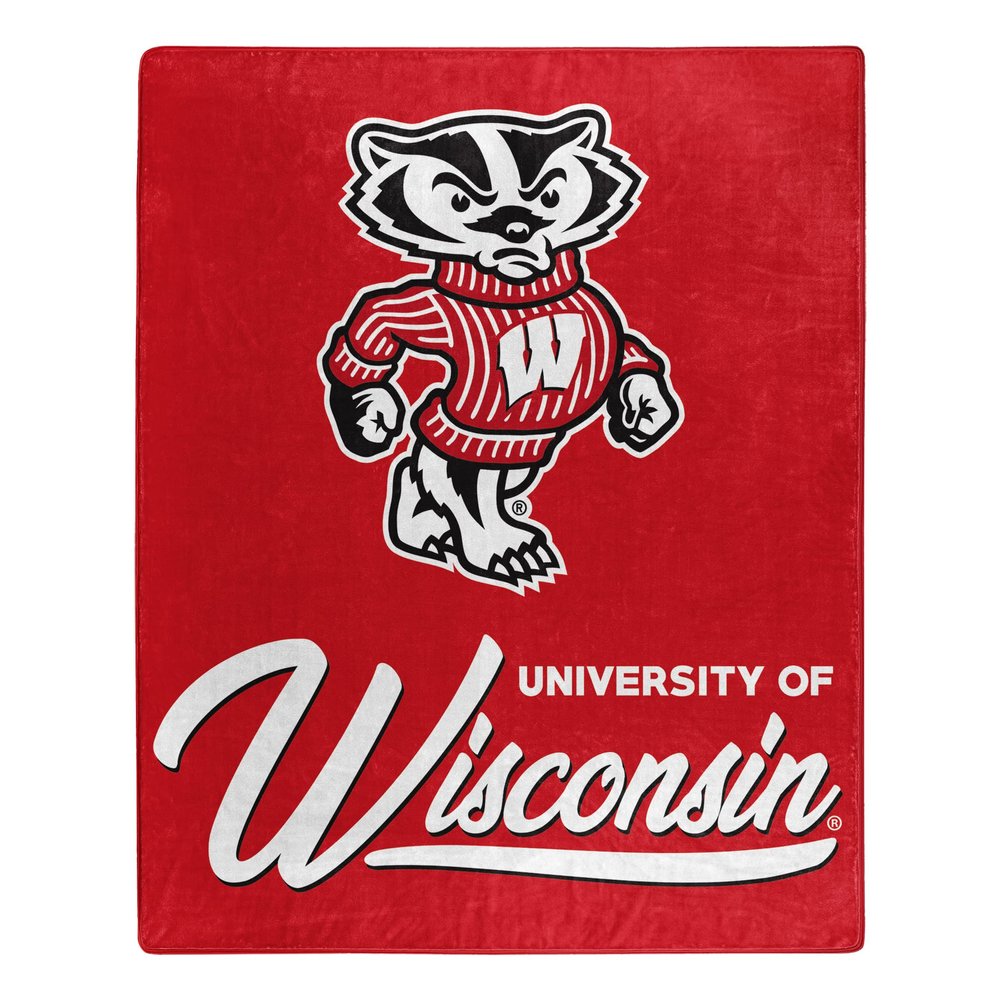 Northwest NCAA Wisconsin Badgers Unisex-Adult Raschel Throw Blanket, 50" x 60", Signature