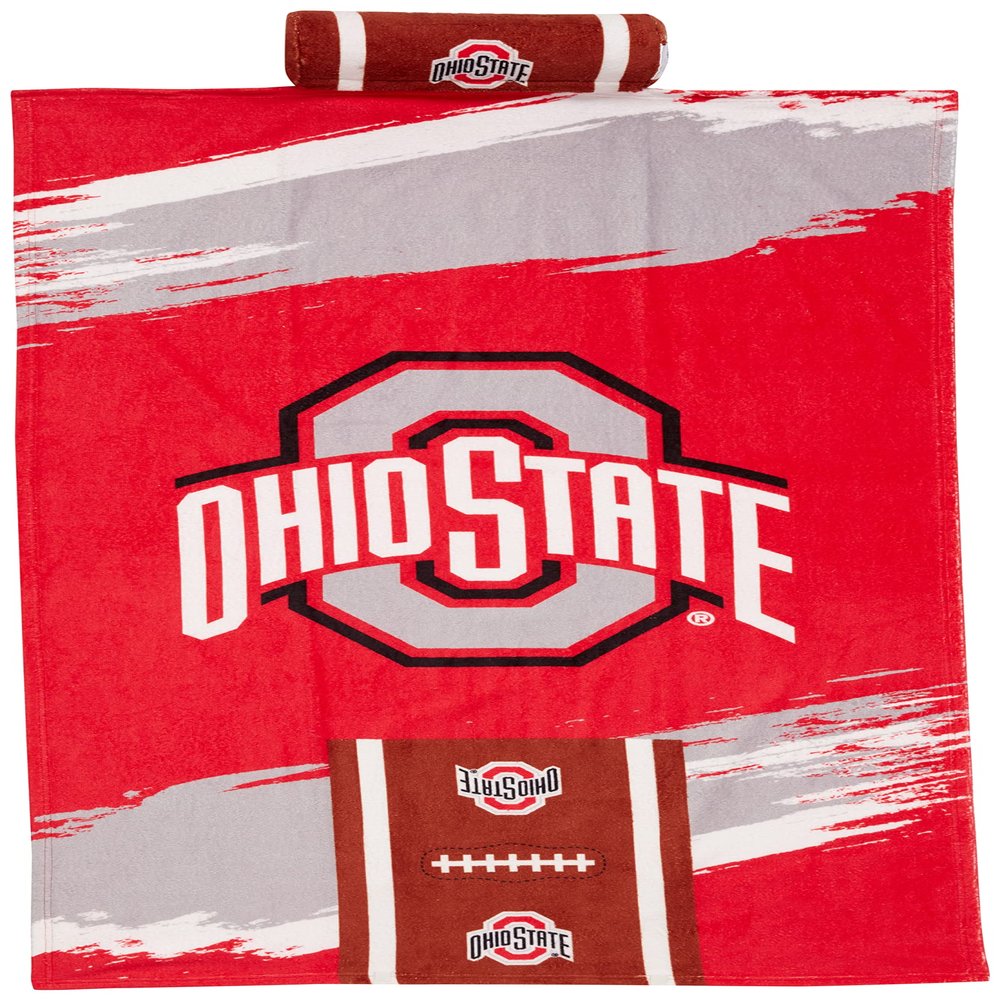 Northwest NCAA Ohio State Buckeyes Unisex-Adult Comfort Towel with Foam Pillow, 32" x 64", Cycle