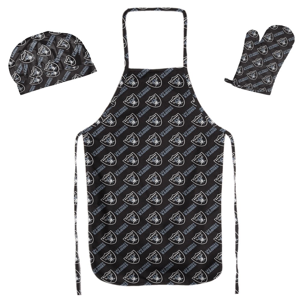 Northwest NFL Las Vegas Raiders 3-Piece Apron, Oven Mitt and Chef Hat Set, One Size, Team Colors