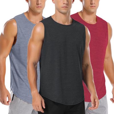 Amussiar Men's Lightweight Athletic Sleeveless Shirt Quick Dry Weightlifting Workout Running Gym Muscle Shirt (Black/Red/Grey X-Large)