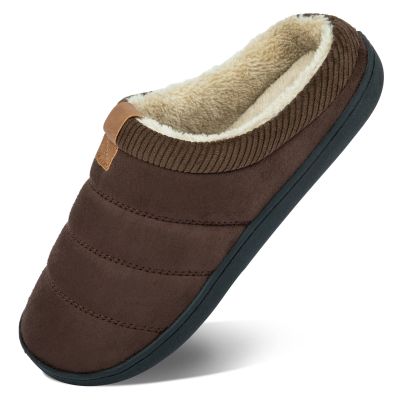 YESMOLA House Slippers for Men Memory Foam Indoor Slippers With Fuzzy Lining Bedroom Slip on Shoes Size 13-14 Coffee