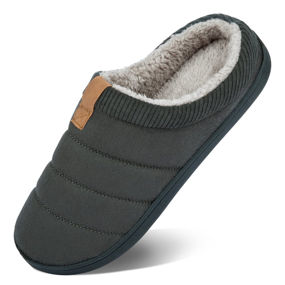YESMOLA House Slippers for Men Memory Foam Indoor Slippers With Fuzzy Lining Bedroom Slip on Shoes Size 15-16 Dark Grey
