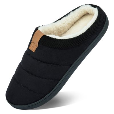 YESMOLA House Slippers for Men Memory Foam Indoor Slippers With Fuzzy Lining Bedroom Slip on Shoes Size 13-14 Black