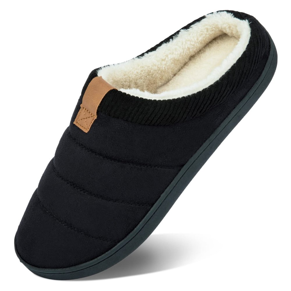 YESMOLA House Slippers for Men Memory Foam Indoor Slippers With Fuzzy Lining Bedroom Slip on Shoes Size 13-14 Black