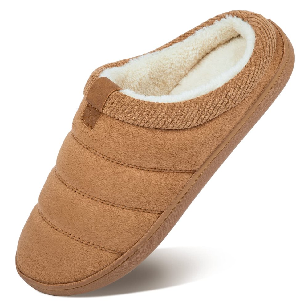 YESMOLA House Slippers for Men Memory Foam Indoor Slippers With Fuzzy Lining Bedroom Slip on Shoes Size 13-14 Brown
