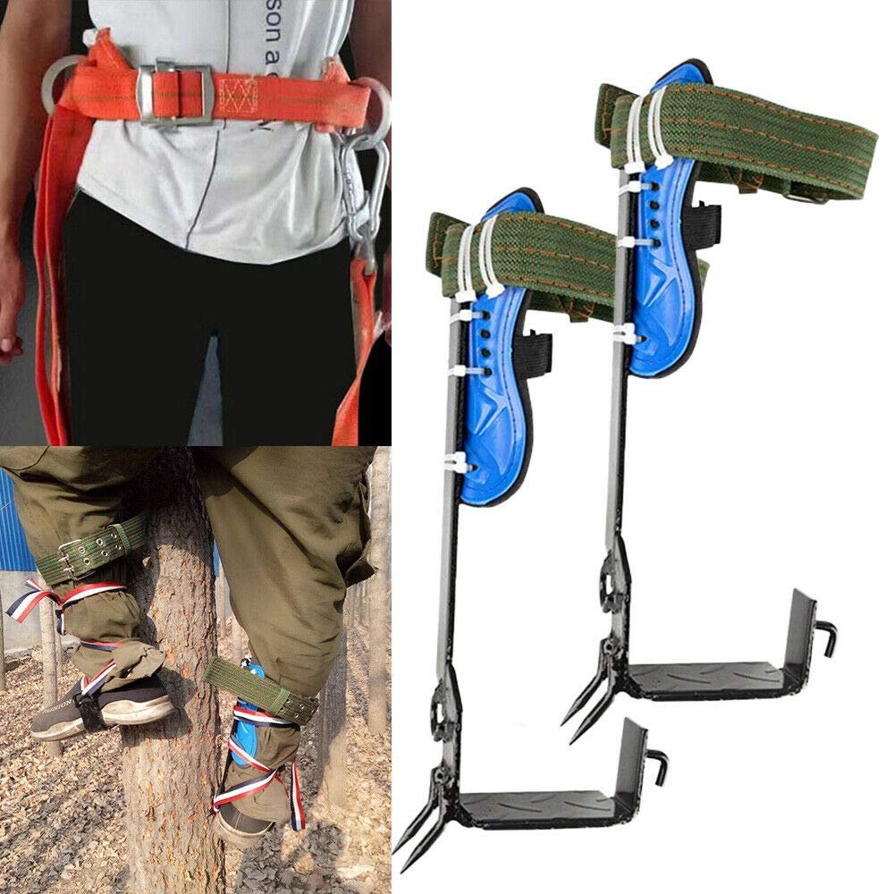 Tree Climbing Gear, Stainless Steel 2 Gears Tree Climbing Tool, Pole Climbing Spikes Set Adjustable Belt Lanyard Rope Rescue Belt Non-Slip Pedal for Hunting Observation, Picking Fruit, Jungle Survival
