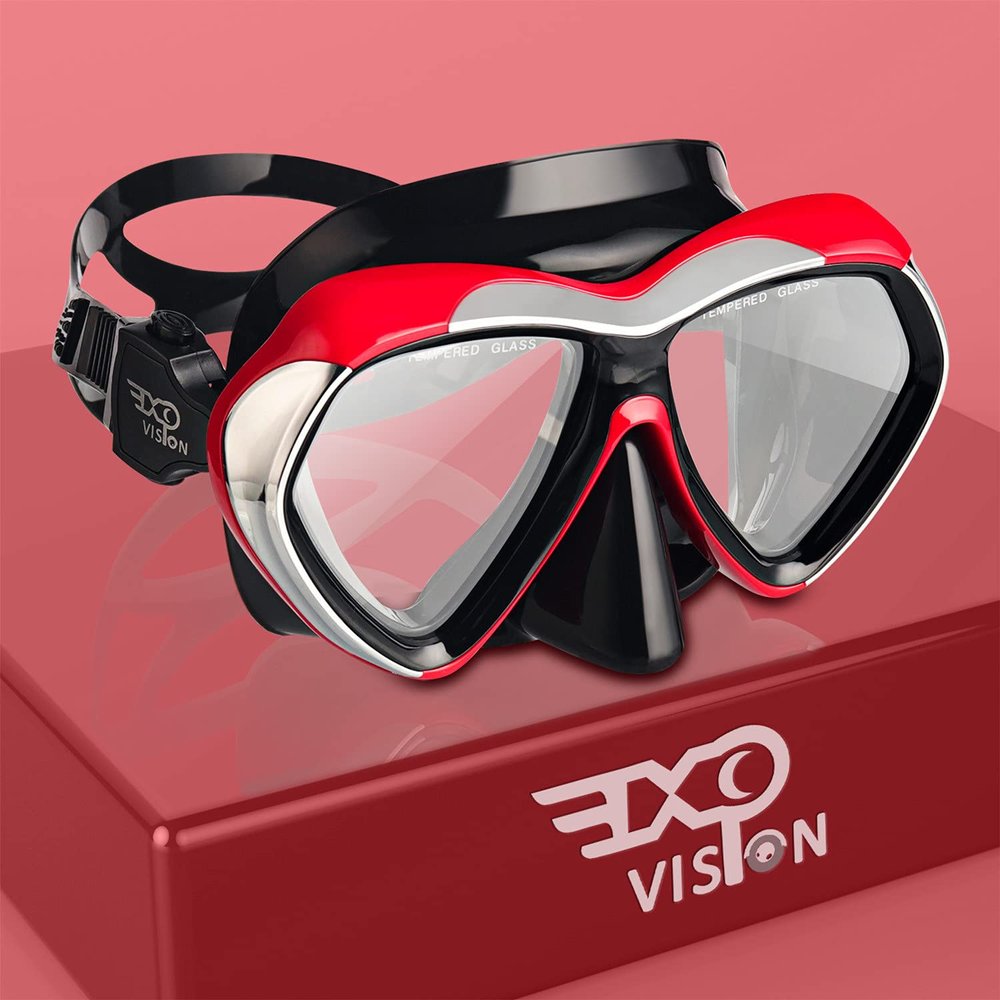 Adult Scuba Diving Mask, Anti-Fog Snorkel Goggles Tempered Glass Swim Mask Goggles with Nose Cover Professional Snorkeling Gear for Diving Snorkeling (Red)