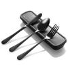 SAOSHYPEI Travel Utensils with Case, 4-Piece Stainless Steel Set, Black view 1