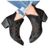 Bcshiye Women's Ankle Booties Retro Pointed Toe V Cut Chunky Mid Heels Dress Boots Embroidered Western Short Boots view 1