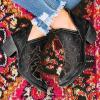 Bcshiye Women's Ankle Booties Retro Pointed Toe V Cut Chunky Mid Heels Dress Boots Embroidered Western Short Boots view 3