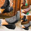 Bcshiye Women's Ankle Booties Retro Pointed Toe V Cut Chunky Mid Heels Dress Boots Embroidered Western Short Boots view 4