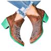 Bcshiye Women's Ankle Booties Retro Pointed Toe V Cut Chunky Mid Heels Dress Boots Embroidered Western Short Boots view 1