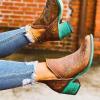 Bcshiye Women's Ankle Booties Retro Pointed Toe V Cut Chunky Mid Heels Dress Boots Embroidered Western Short Boots view 2
