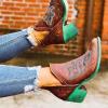 Bcshiye Women's Ankle Booties Retro Pointed Toe V Cut Chunky Mid Heels Dress Boots Embroidered Western Short Boots view 4